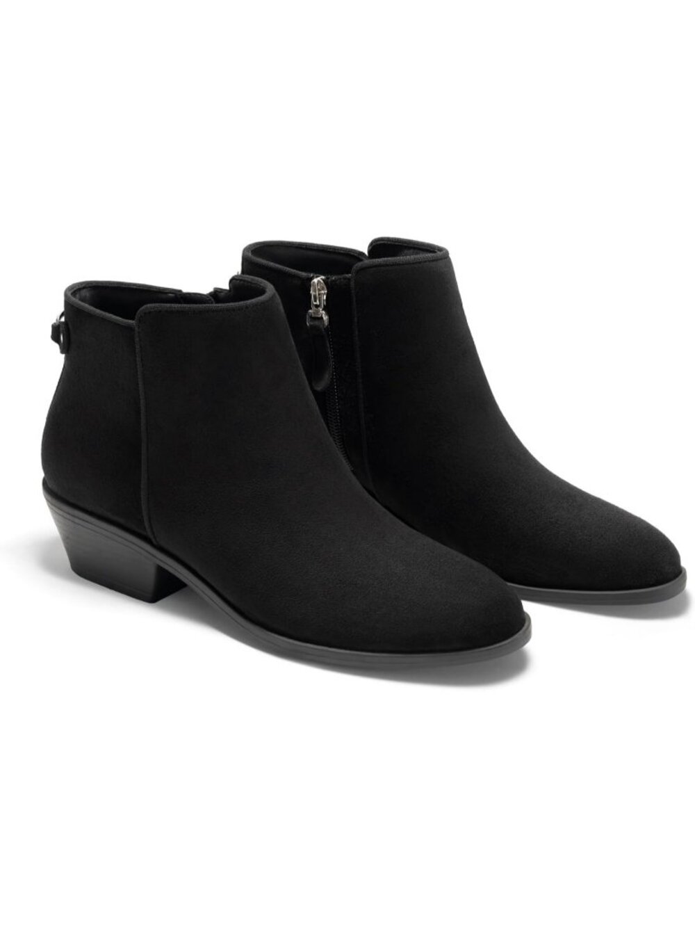 Women's Black Chunky Low Heel Side Zipper Fall Dress Pointed Toe Short Boots